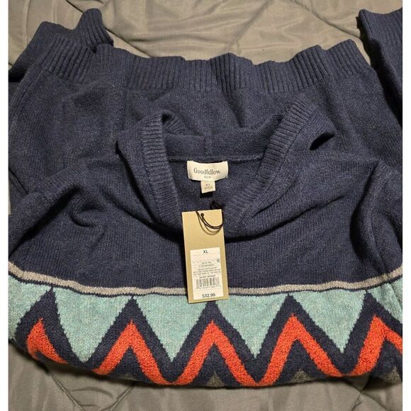 Goodfellow & Co Mens Hooded Sweater Zigzag Navy XL Charlie Brown Halloween - Picture 6 of 6